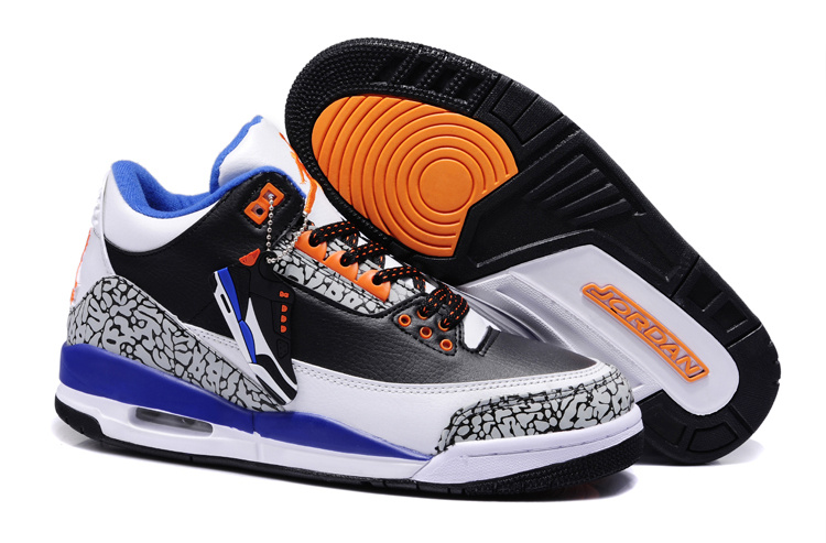 New Nike Jordan 3 Retro Black White Grey Blue Orange Shoes