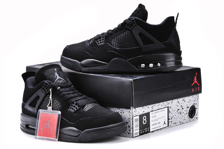 Nike 2015 Air Jordan 4 Retro All Black Shoes