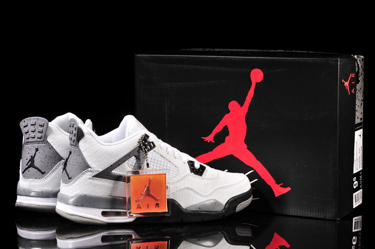 New Jordan 4 Retro Fish Pattern White Black Grey Shoes