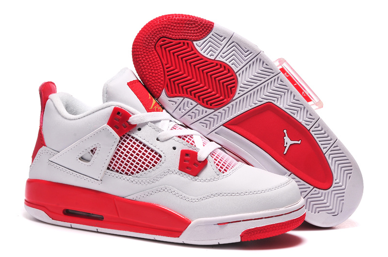 New Jordan 4 Retro Shoes White Red