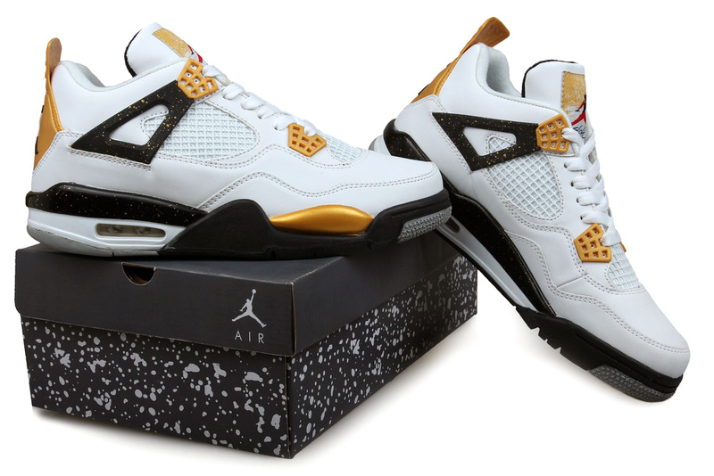 New Jordan 4 Retro White Yellow Black Shoes