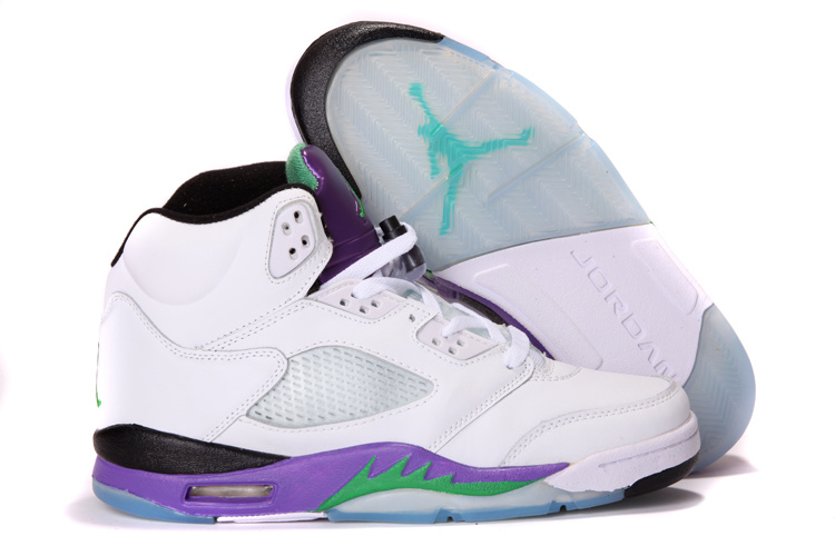 New Nike Air Jordan 5 Retro White Purple Green Shoes