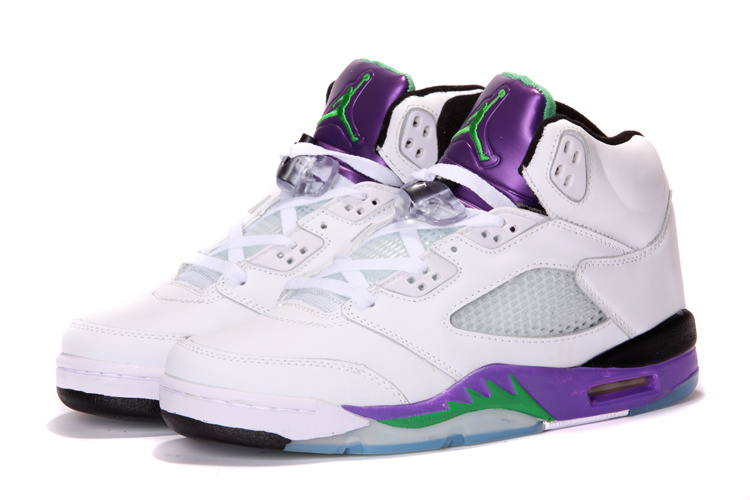 New Nike Air Jordan 5 Retro White Purple Green Shoes