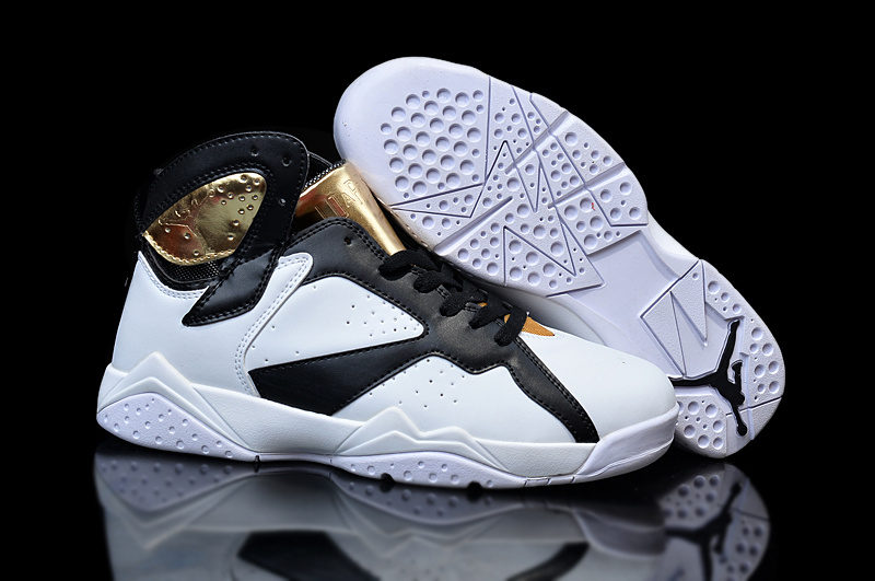 New Nike Air Jordan 7 White Black Gold Shoes For Women