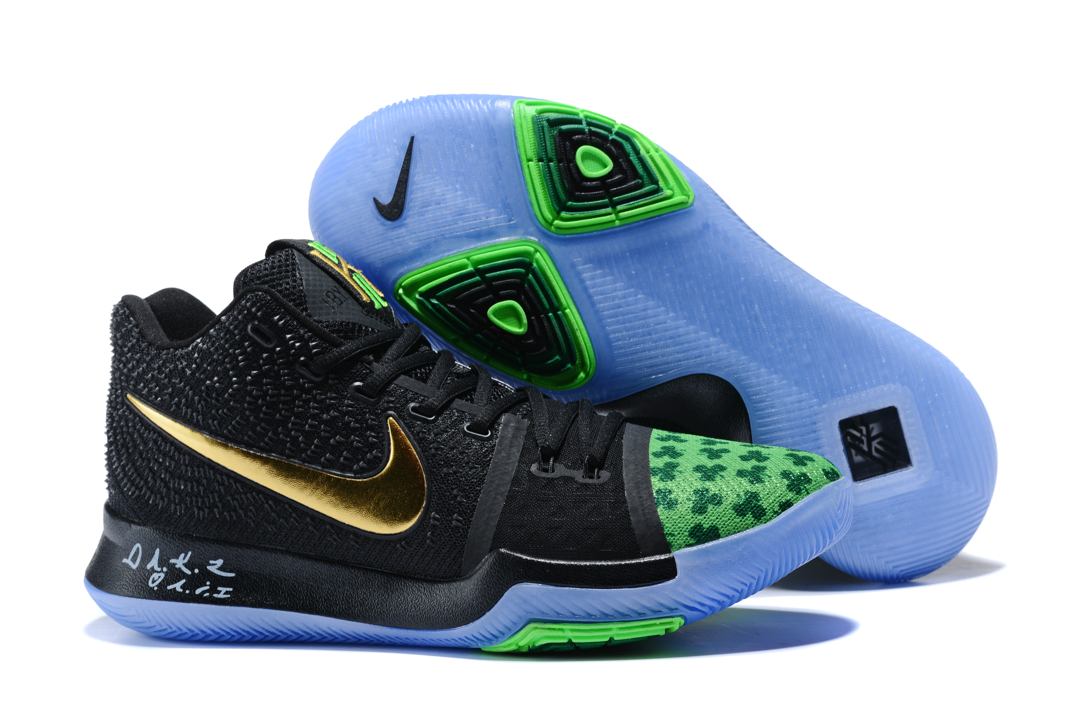 New Nike Kyrie 3 Black Green Gold Shoes