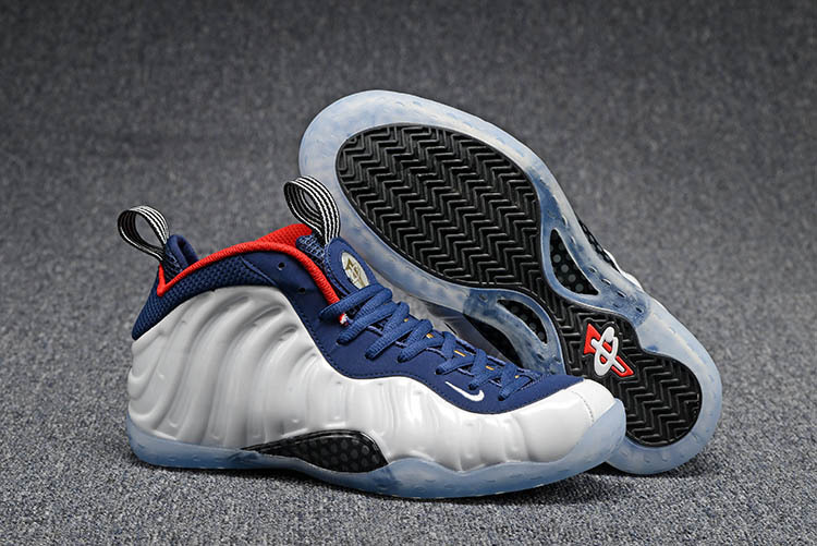 white navy blue and red foamposite