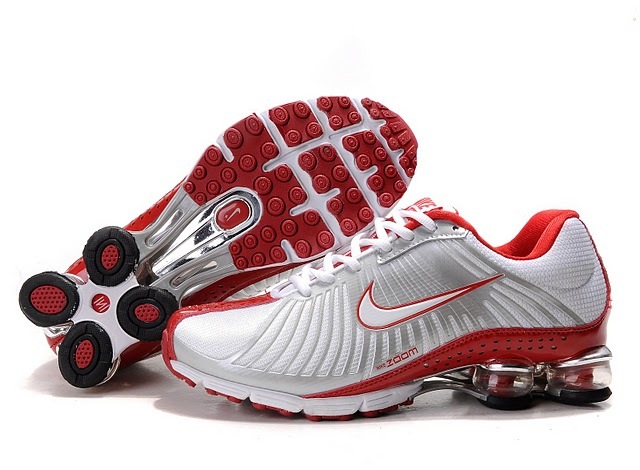 New Nike Shox R4 White Grey Red Shoes