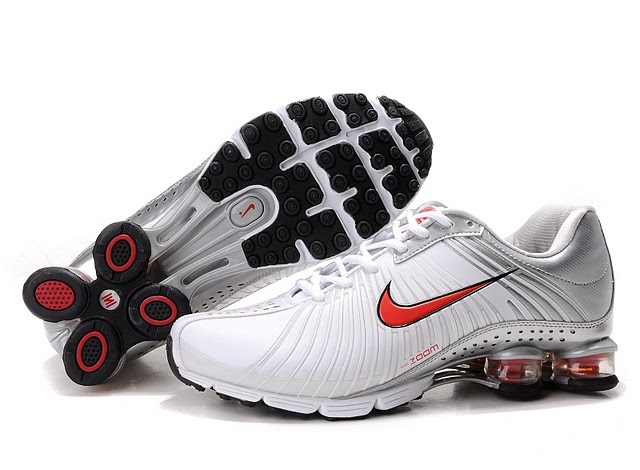 New Nike Shox R4 White Silver Red Shoes