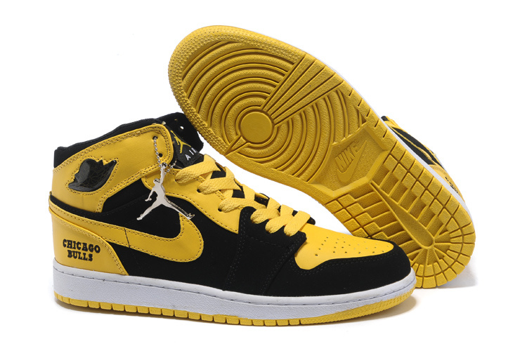 New Air Jordan 1 Black Yellow White Shoes - Click Image to Close