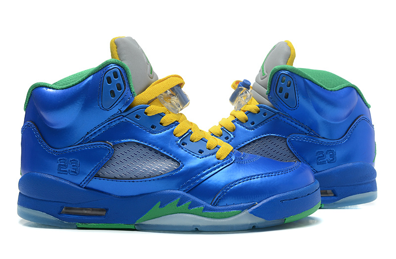 New Nike Air Jordan 5 PEs Blue Yellow Green Shoes - Click Image to Close