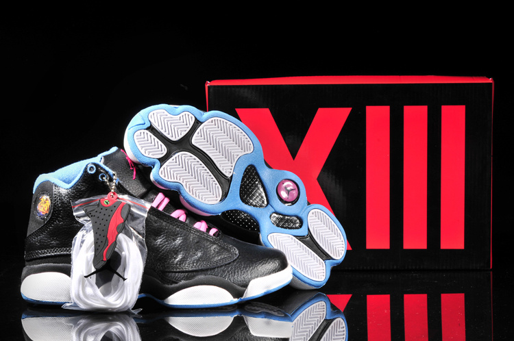Women's Nike Jordan 13 Shoes Black Pink White Blue