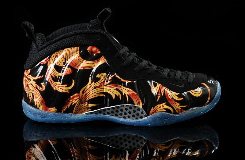 Nike Air Foamposite One Black Yellow Flower Print Shoes