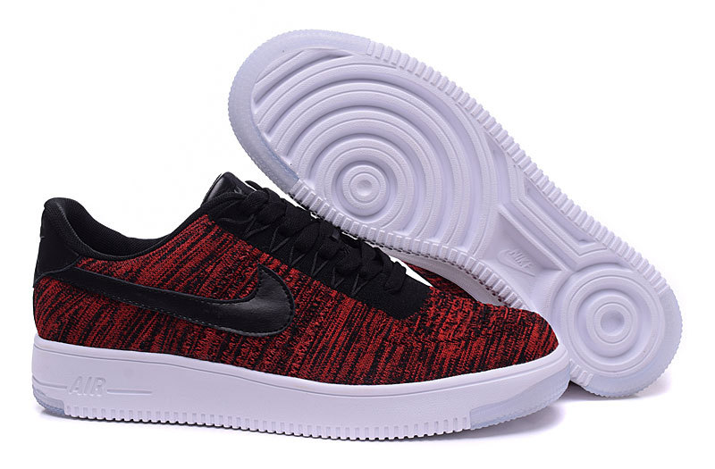 Nike Air Force 1 Flyknit Wine Red Black Lover Shoes