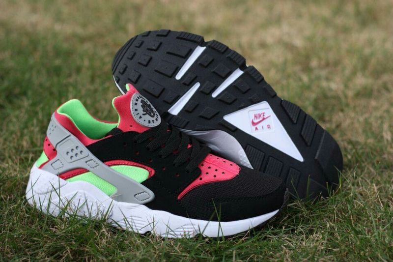 Nike Air Huarache Black Rose Red Light Green Womens Shoes