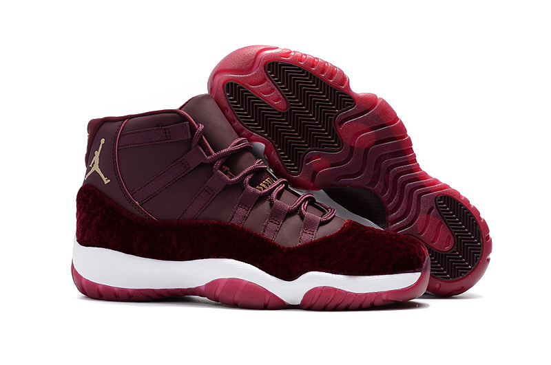 Nike Air Jordan 11 Velvet Maroon Gold Flower Print Shoes