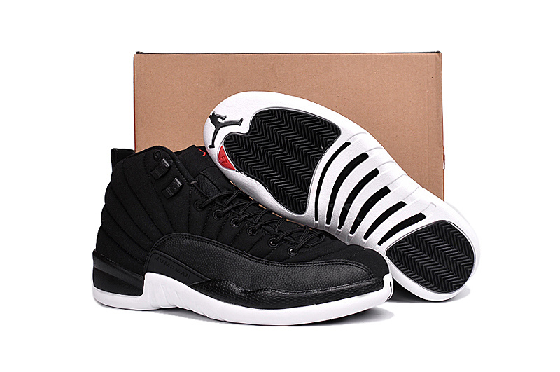 Nike Air Jordan 12 Black Nylon Black White Gym Red Shoes