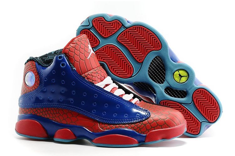 Nike Air Jordan 13 Spiderman Blue Red Snakeskin Shoes