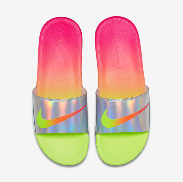 Nike Benassi Solarsoft Red Fluorscent Silver Sandal