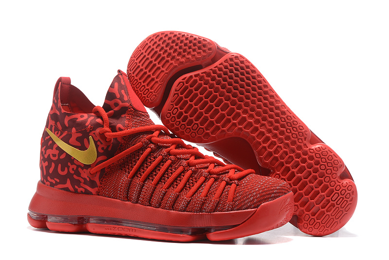 Nike KD 9 Elite All Red Gold Shoes 