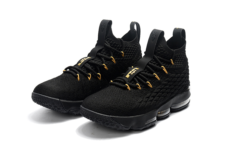 lebron shoes 15 black and gold