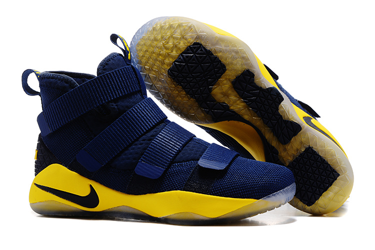 blue and yellow lebrons