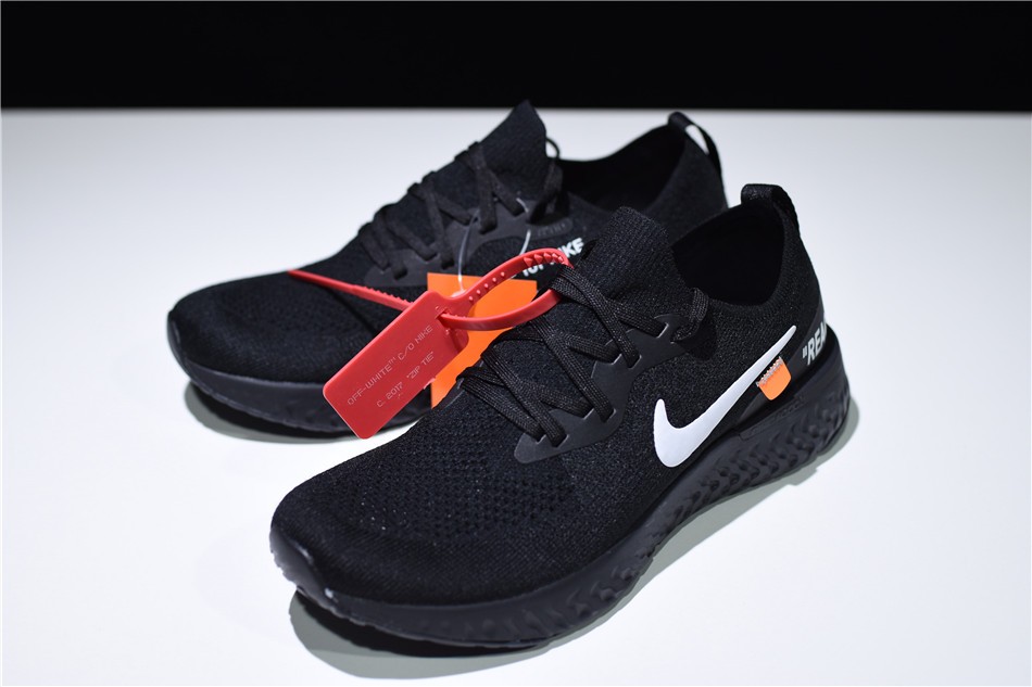 Off White x Nike Epic React Flyknit Running Shoes Black