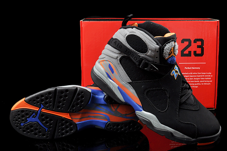 Real Nike Jordan 8 Hardpack Black Grey Orange Blue Shoes