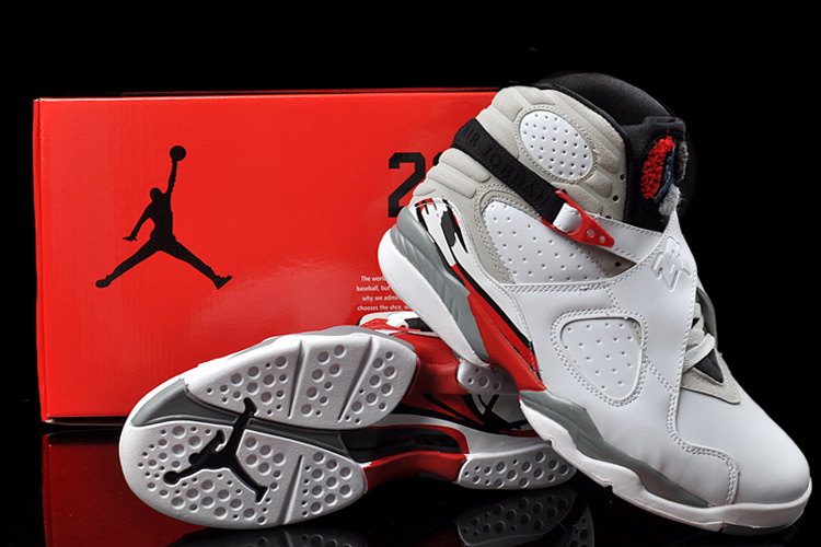 Real Nike Jordan 8 Hardpack White Grey Red Shoes