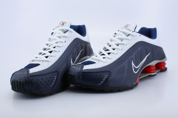 Real Nike Shox R4 White Dark Blue Red For Men