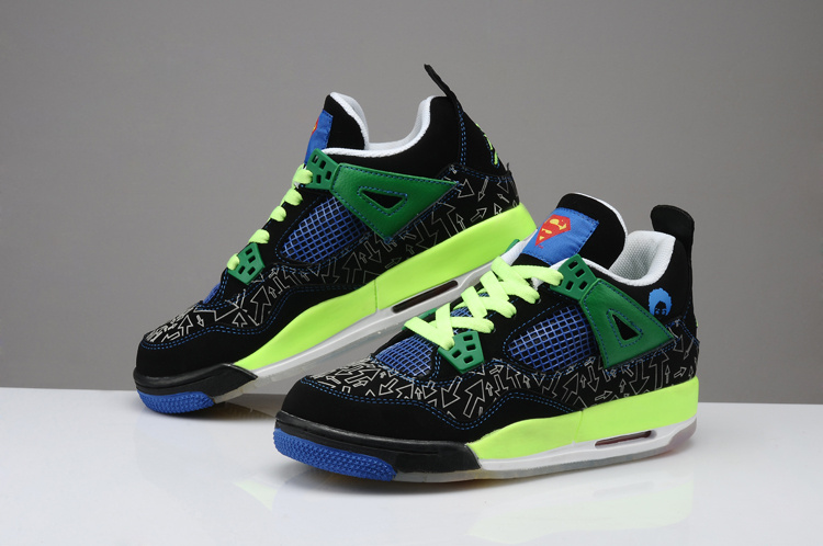 Retro Jordan 4 Superman Midnight Black Green Blue Shoes