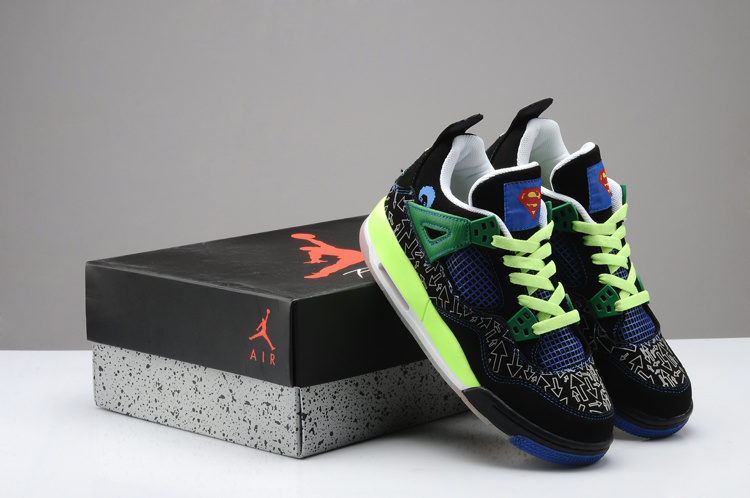 Retro Jordan 4 Superman Midnight Black Green Blue Shoes