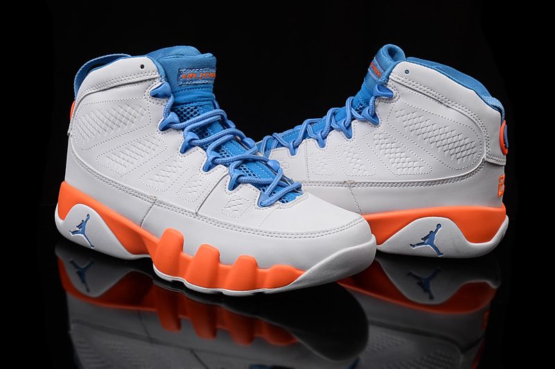 Women's Nike Air Jordan 9 Grey Blue Orange Shoes