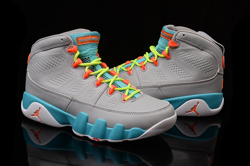 Women's Nike Air Jordan 9 Grey Blue Volt Shoes