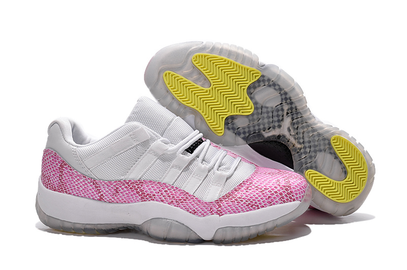 Women Nike Air Jordan 11 GS Low White Pink Snakeskin Shoes