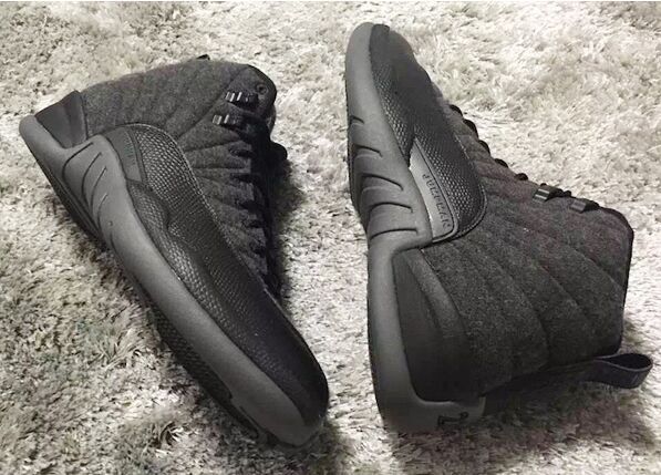 Women Nike Air Jordan 12 Retro Wool Dark Grey Metallic Silver Black Shoes