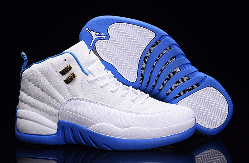 Women Nike Air Jordan 12 White Metallic Gold University Blue Shoes