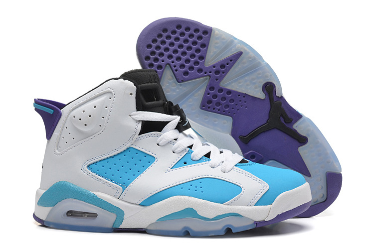 Women Nike Air Jordan 6 Girls Retro White Blue Purple Shoes