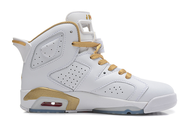 Women Nike Air Jordan 6 Retro Gold Medal White Gym Red Metallic Gold Sail Shoes