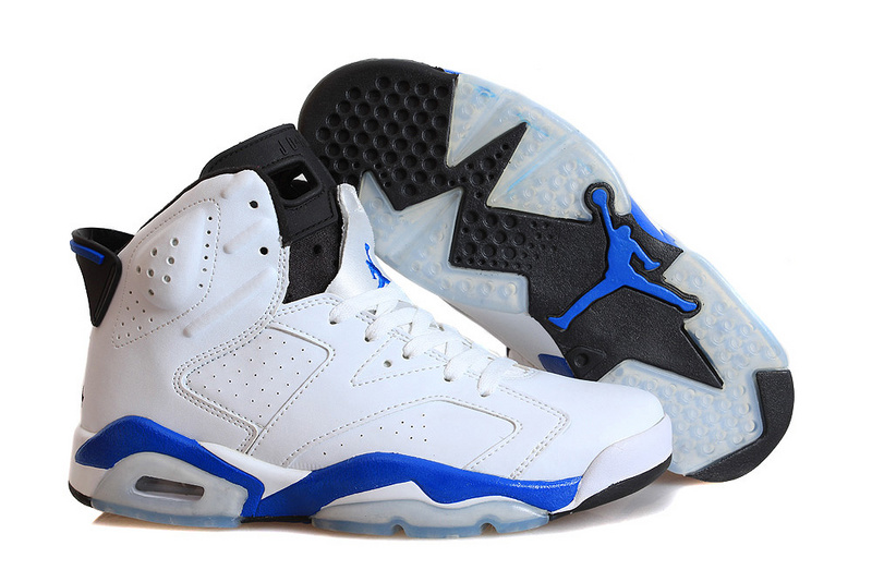 Women Nike Air Jordan 6 VI Retro White Sport Blue Black Shoes