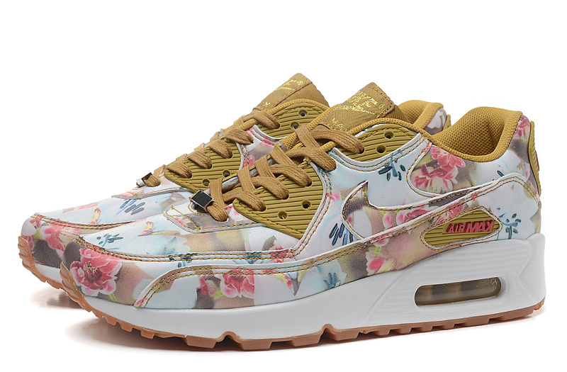 2016 Women's Nike Air Max 90 MLN Yellow White Rose Print