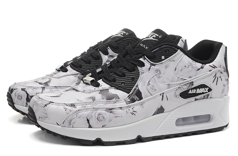 2016 Women's Nike Air Max 90 NYC Black White Rose Print 2016 Women's Nike Air Max 90 NYC Black White Rose Print