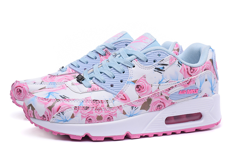 2016 Women's Nike Air Max 90 Prs Bbaby Blue Pink Rose Print 2016 Women's Nike Air Max 90 Prs Bbaby Blue Pink Rose Print