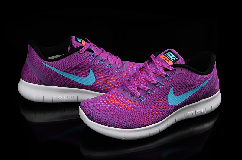 Women Nike Flyknit RN Purple Blue White Running Shoes - Click Image to Close