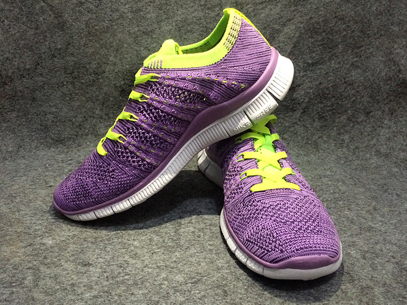 Women Nike Free Flyknit 5.0 Purple Fluorscent Green White Shoes