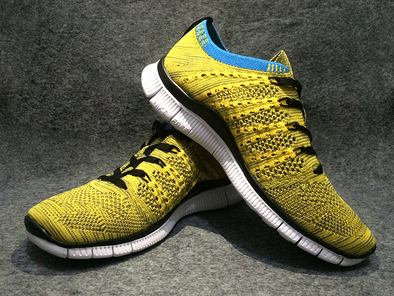 Women Nike Free Flyknit 5.0 Yellow Black White Shoes - Click Image to Close