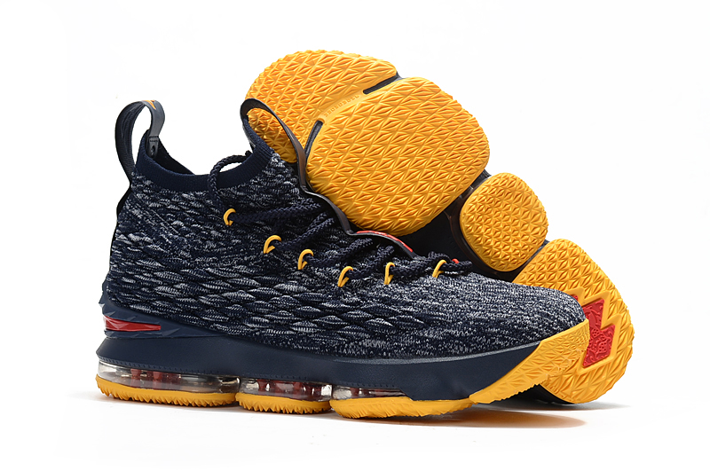 Women Nike Lebron 15 Deep Blue Yellow Red Shoes
