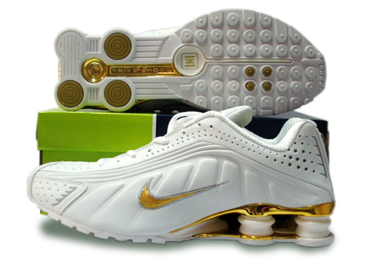 Womens Nike Shox R4 Shoes White Golden