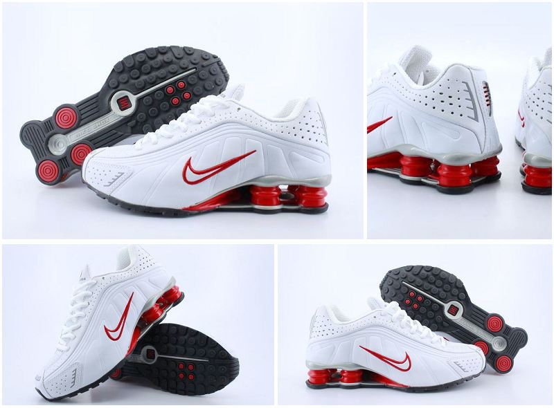 Women Nike Shox R4 White Red Logo Shoes