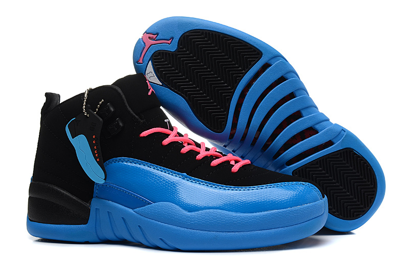 Nike Air Jordan 12 Black Gamma Blue Pink Shoes For Women