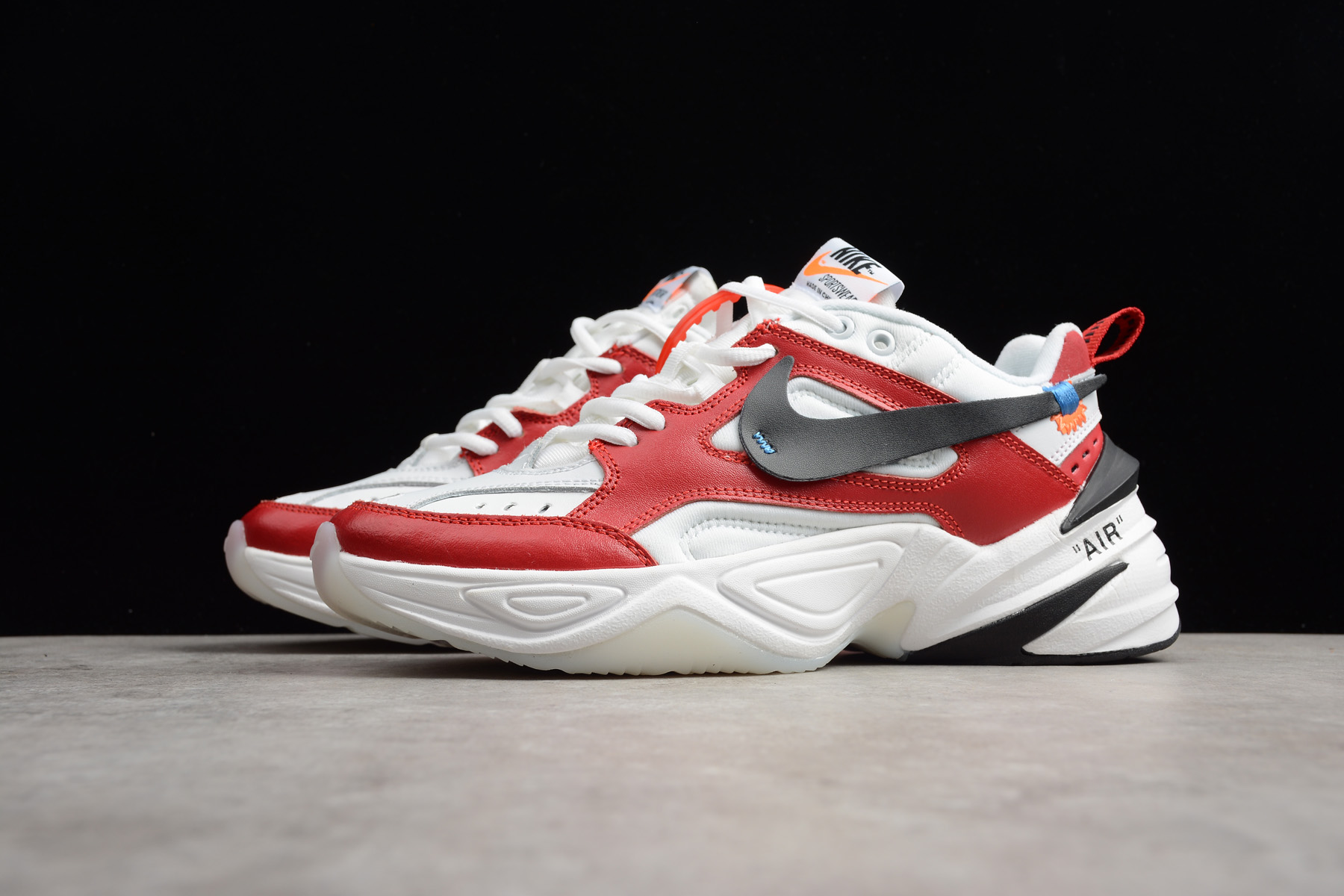 off white x nike m2k tekno red white black